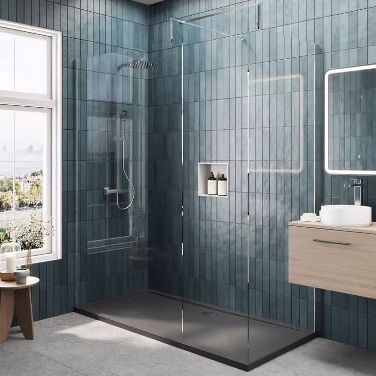 Balterley 8mm Glass Walk-In Wetroom Screen and Slate Grey Tray, W/D: 1700 x 800 mm, Silver and Grey