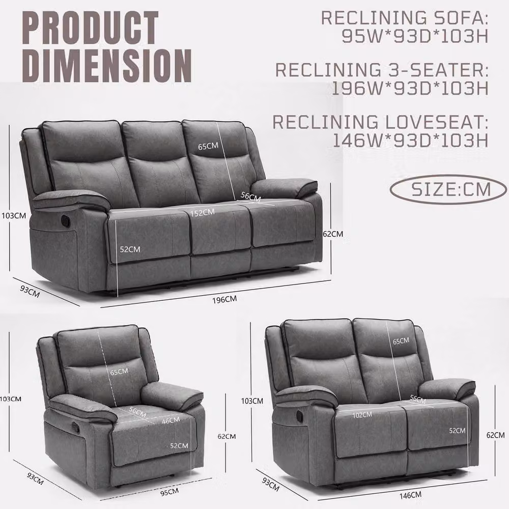 FURNITURE ONE 6 Seater Manual Recliner Sofa Set in Grey Fabric – 2