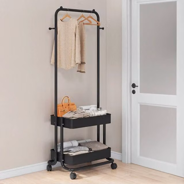 KORVIXA Mobile Clothes Rail Stand with Dual Hook and Rail Matrix in Black, W: 90 cm, H: 150 cm