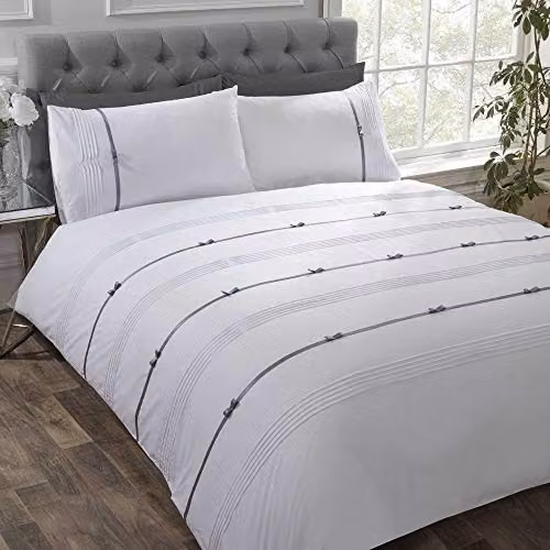 Rapport Home Clarissa White Polycotton Duvet Cover and Pillowcase Set, W/D/H: 135 x 200 cm and 50 x 75 cm