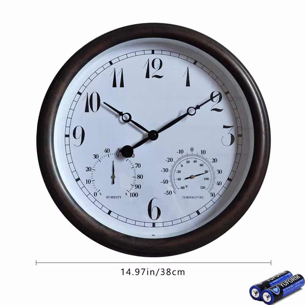 Hinsinc White Arabic Station Wall Clock with Thermometer and Hygrometer, Diameter: 38.1 cm – 2