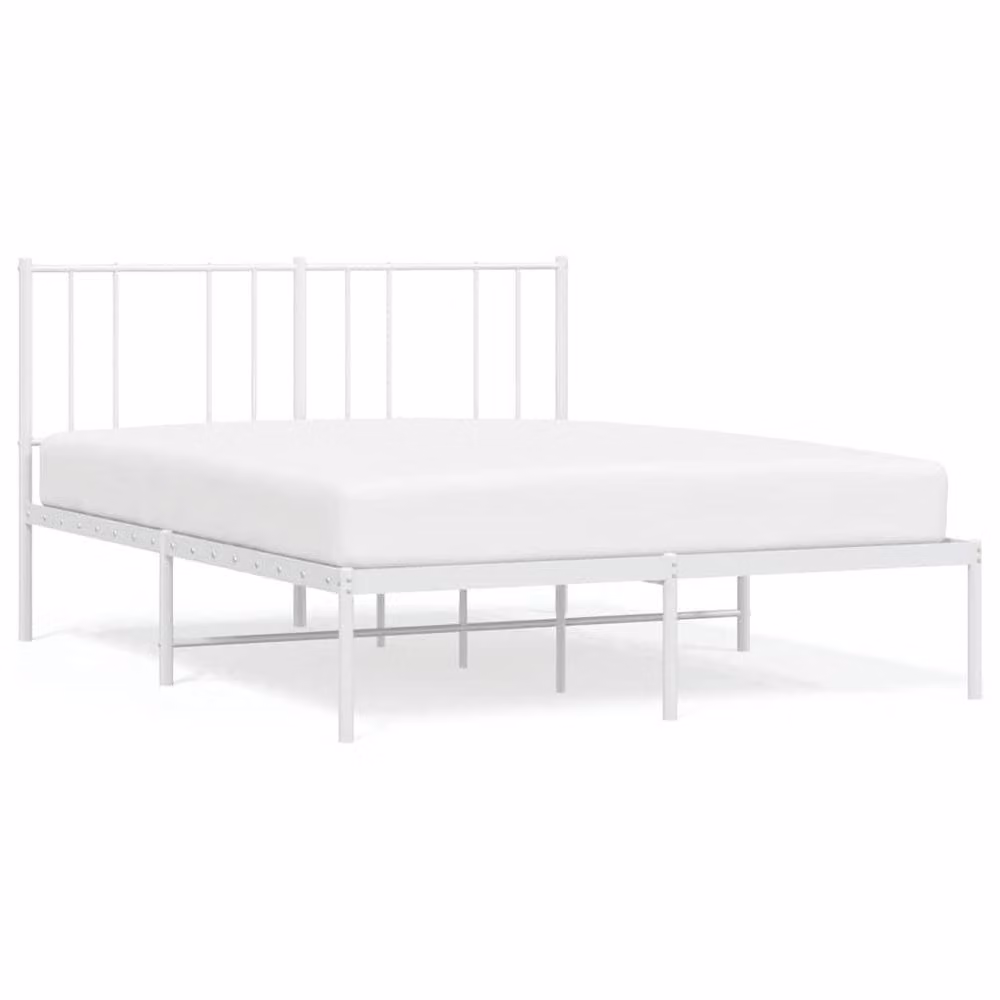 Berkfield Home Metal Bed Frame with Headboard in White, W/D/H: 150 x 200 cm – 2