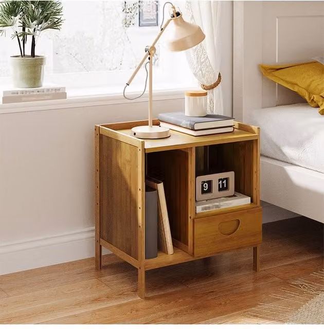 Living and Home Modern Brown Wood Bedside Table with Drawer