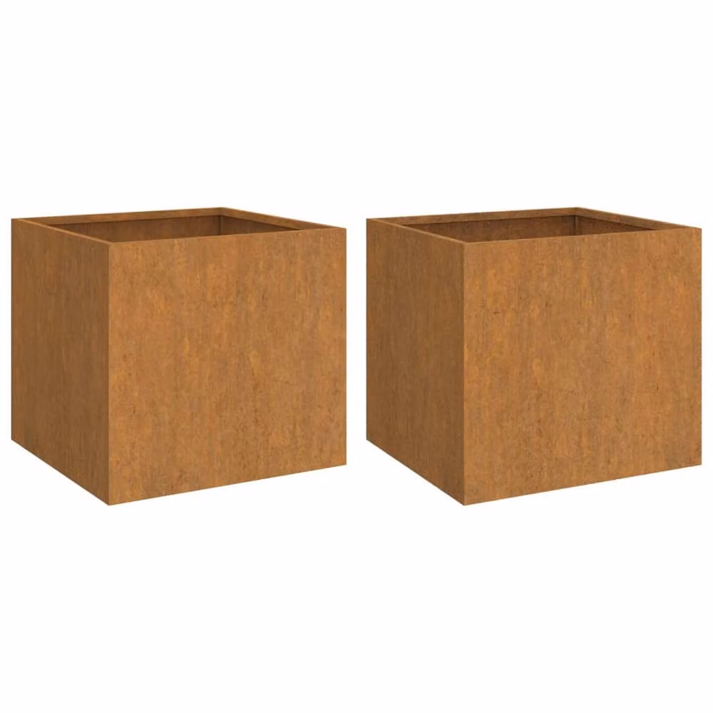 Berkfield Home Corten Steel Planter Tub Set in Brown, 2 Pieces, W: 32 cm, D: 30 cm, H: 29 cm – 2