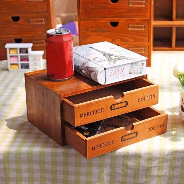 FORGEVIO 2 Drawer Wooden Office Storage Box in Brown, Width: 50 cm