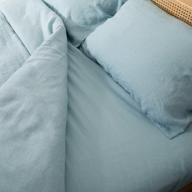 Native Natural Blue 100% Linen Fitted Sheet, W/D/H: 160 x 200 cm
