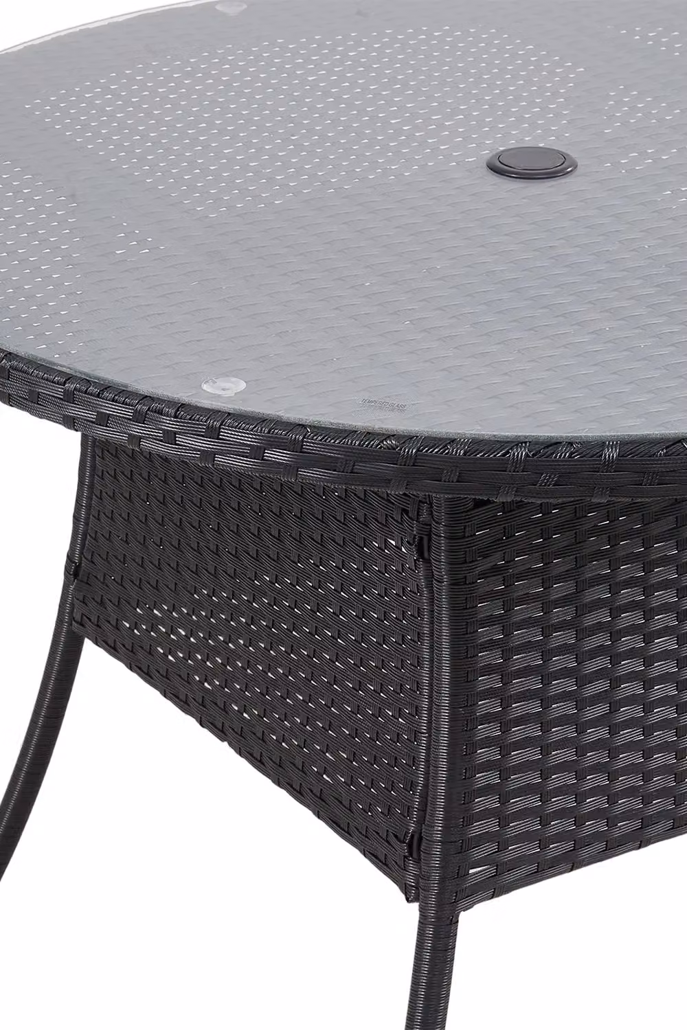 Living and Home Garden Round Rattan Table with Tempered Glass Top and Parasol Hole in Black – 5