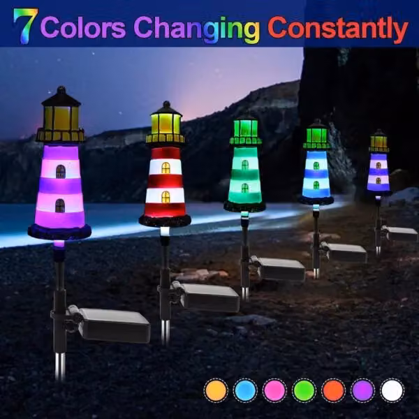 Leaper 2-Piece Red Solar Powered Lighthouse LED Garden Lights with Ground Spikes – 2