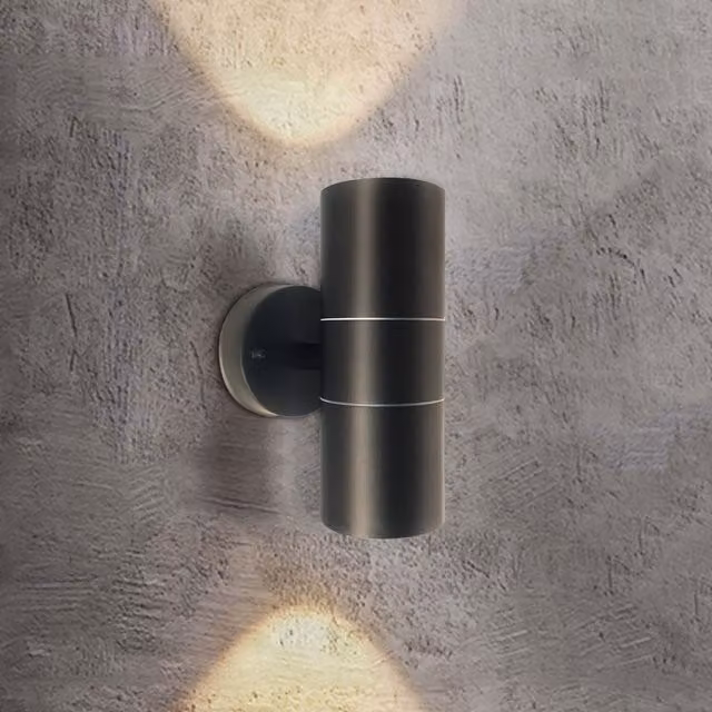 Extrastar Modern Black Metal Outdoor Up and Down Wall Light with 2 x 6W GU10 LED Bulbs Included, IP44 Rated
