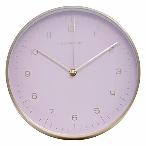 Premier Housewares Modern Round Metal Wall Clock in Gold and Pink, W/D/H: 25 x 25 x 4 cm