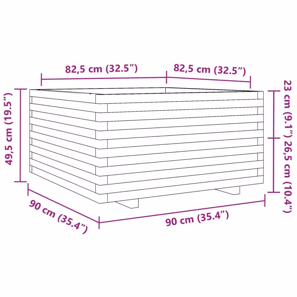 Berkfield Home Garden Brown Wood Planter Tub W: 90 cm, D: 90 cm, H: 49.5 cm – 2