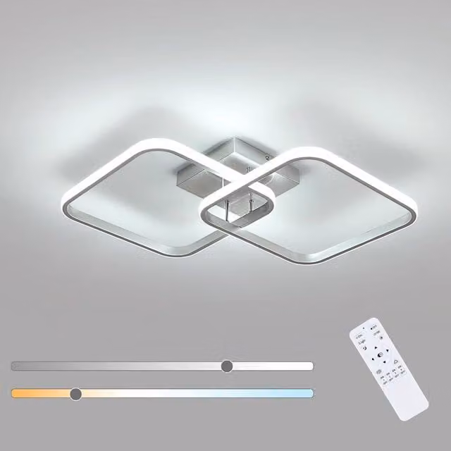 Goeco Modern Square LED Ceiling Light in Silver, 50W Dimmable with Remote Control – 1