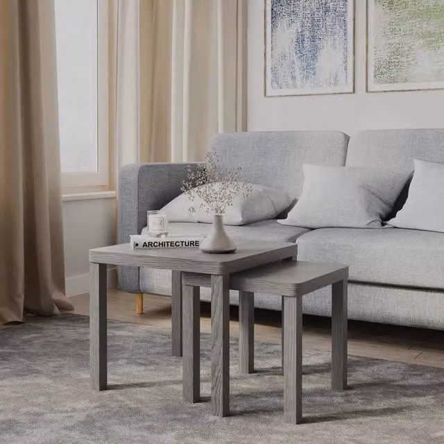 Havendro Cedar Set of 2 Square Wooden Nesting Tables in Grey