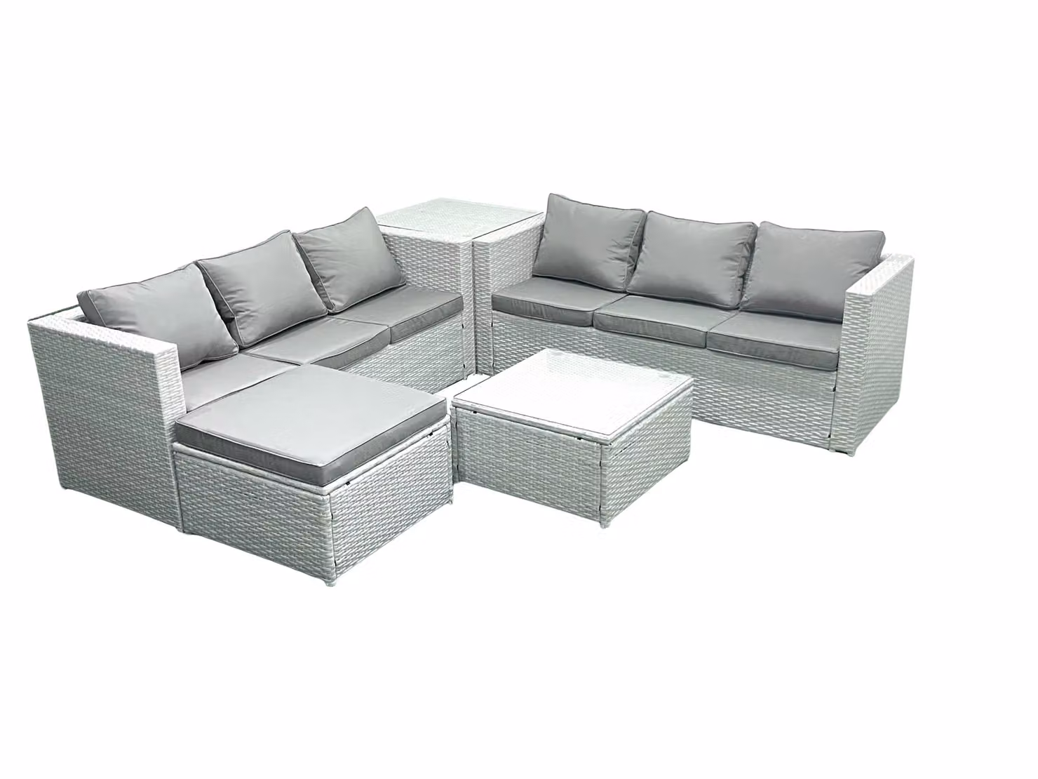 Fimous 7 Seater Rattan Garden Furniture Set with Footstool and Side Table in Light Grey – 2