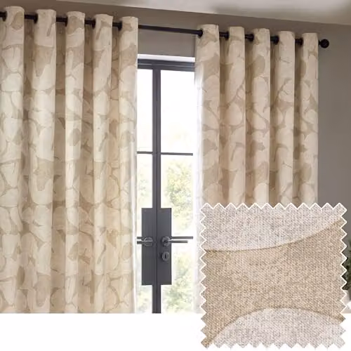 HOEM Brinn Abstract Geometric Eyelet Curtains, Beige, Width: 168 cm, Drop: 137 cm