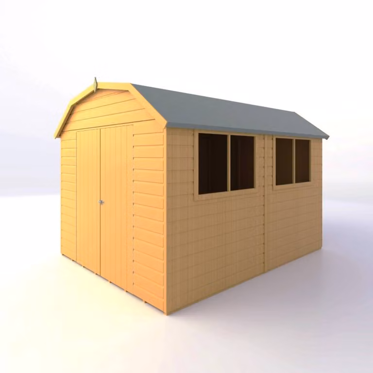 Shires Barn 10x8 DD Premium Wooden Double Door Gable Shed with Window in Beige, W: 311.4 cm, D: 257.4 cm, H: 225.6 cm