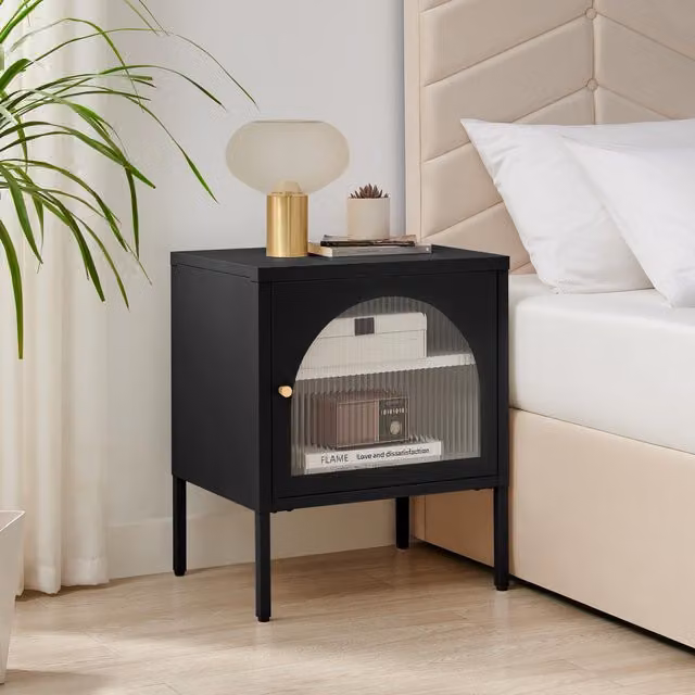 FurnitureboxUK Urbi Metal Bedside Cabinet with Shelf in Black and Gold