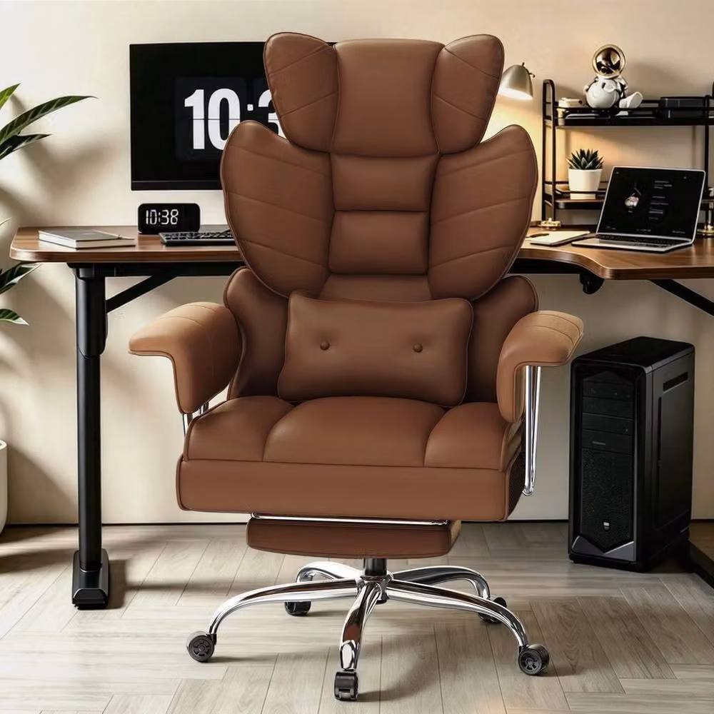 FORGEVIO Executive Office Chair in Brown PU Leather with Headrest and Armrests – 4