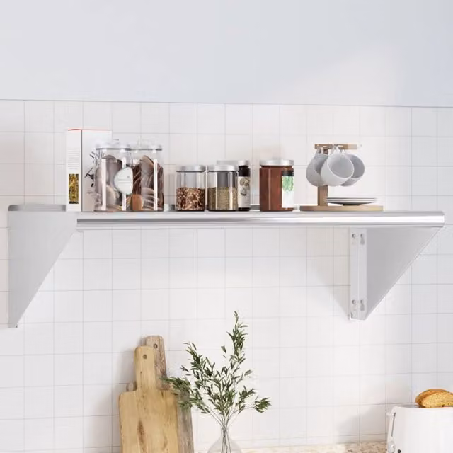 Berkfield Home Wall Mounted Metal Shelf in Silver, W/D/H: 100 x 45 x 31 cm
