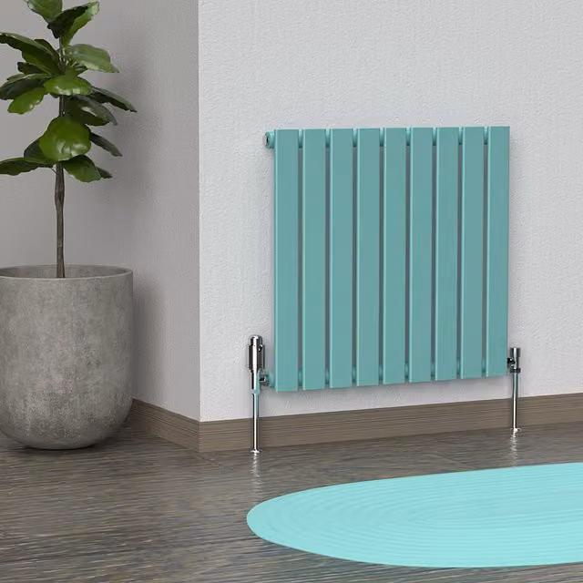 Lux Heat Flat Horizontal Coloured Radiator in Light Aqua Green, W: 63 cm, H: 60 cm