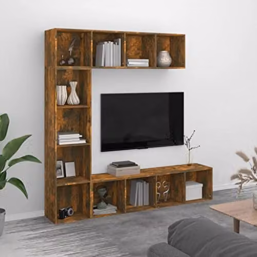 vidaXL 3 Piece Classic Oak Wood Book and TV Cabinet Set in Brown, W/D/H: 180 x 30 x 180 cm – 2
