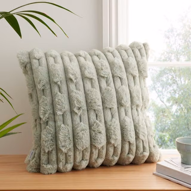 Bianca Square Faux Fur Cushion, Green, W/D/H: 50 x 50 x 50 cm – 1