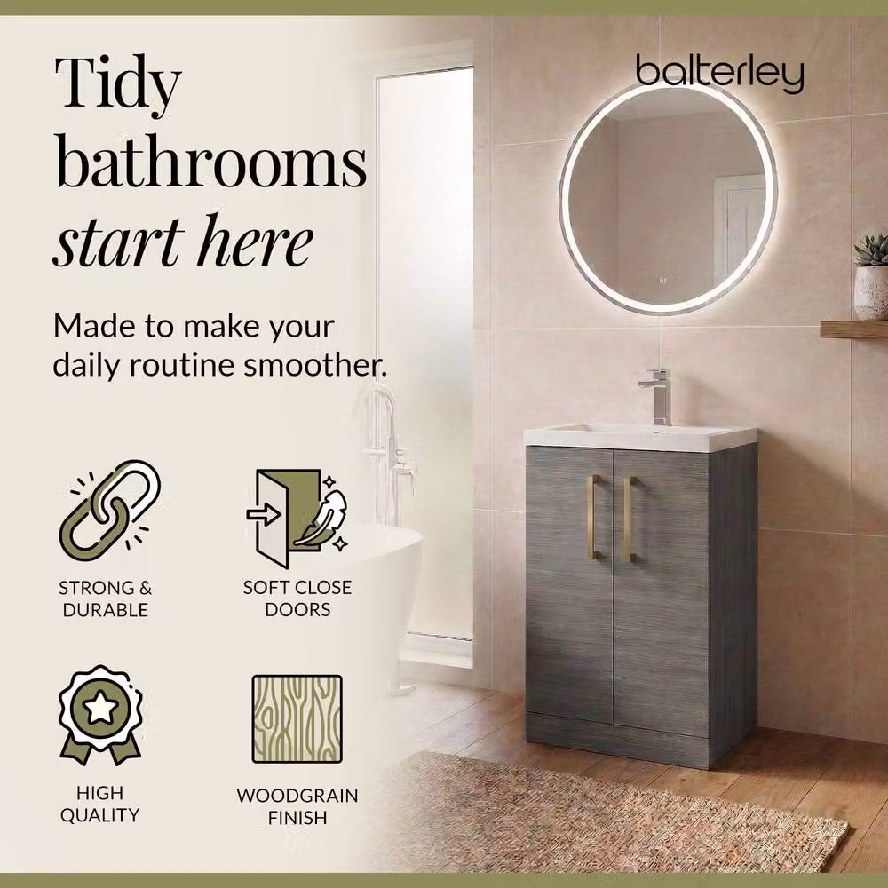 Balterley Modern Grey Wood Freestanding Bathroom Vanity Unit with Soft Close Doors – 3