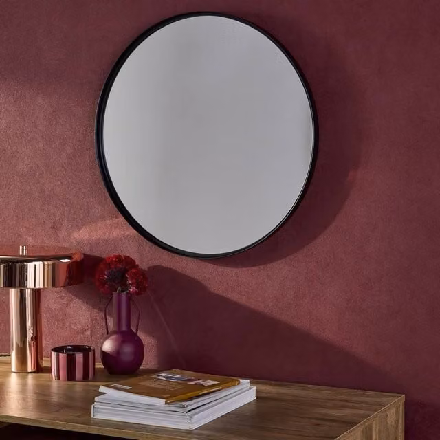 Sweekeek Modern Round Metal Wall Mirror in Black, Diameter: 60 cm