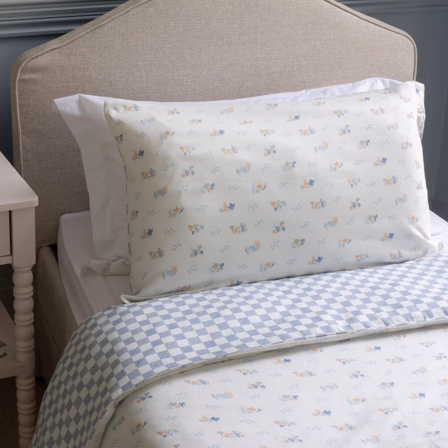 Avery Row Organic Cotton Single Bedding Set, Blue and White Checked Nautical Design, Duvet Cover 140 x 200 cm and Pillowcase 50 x 75 cm – 2