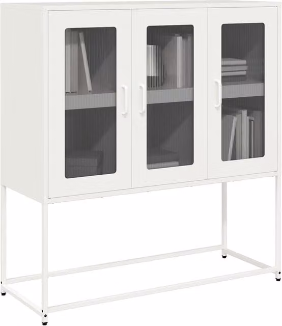 Berkfield Home Industrial Sideboard in White Matt Metal, W/D/H: 100.5 x 39 x 107 cm