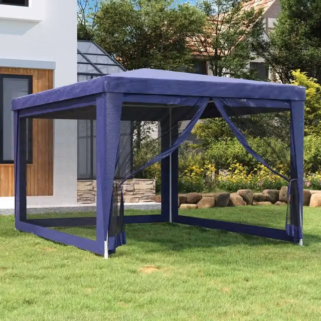 Berkfield Home Party Tent with 4 Mesh Sidewalls, Blue, W: 4 m, D: 3 m
