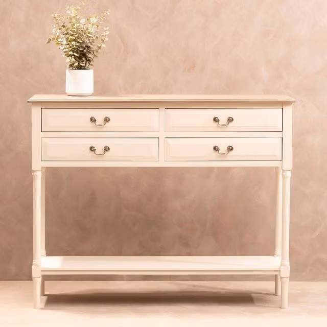 Orsina White Pine Wood Console Table with 4 Drawers for Hallway or Home Office – 1