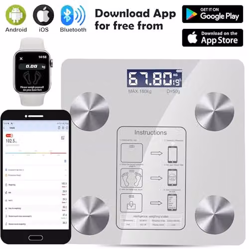 ATEK Bluetooth Digital Body Fat Scale with App Control and Large Display, Black – 8