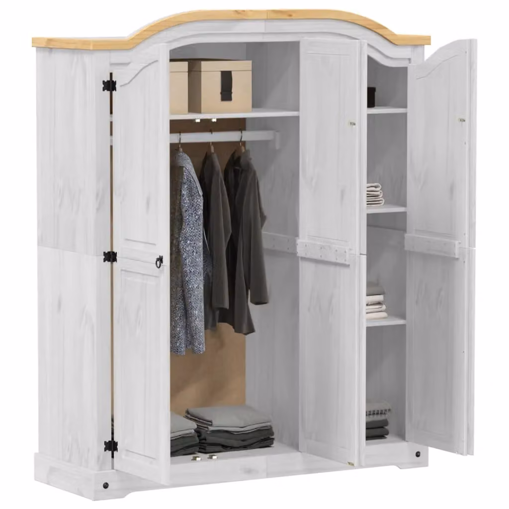 Berkfield Home Corona Wardrobe in White Solid Wood Pine, W/D/H: 151.5 x 52 x 186 cm – 2
