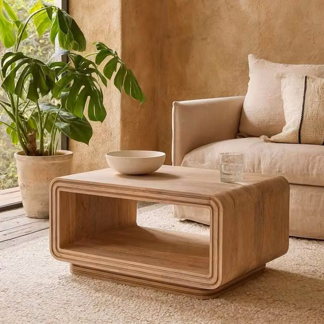 Wyld Haus Arizona Carved Mango Wood Open Coffee Table in Brown, W/D/H: 55 x 55 x 45 cm – 1