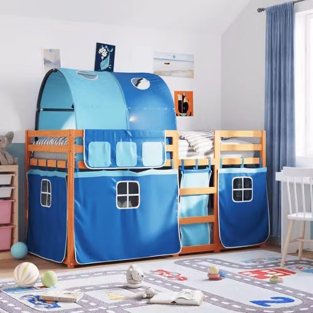 Berkfield Home Blue Solid Wood Pine House Frame Bunk Bed for Children W/D/H: 90 x 200 cm – 1