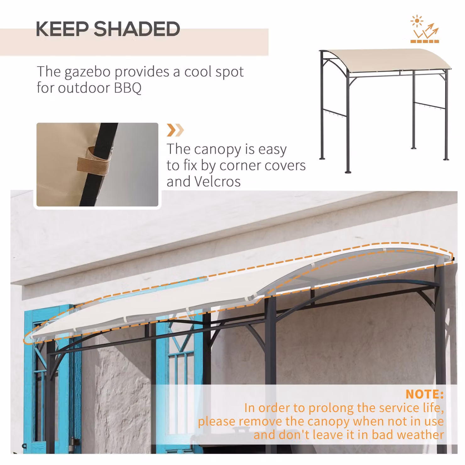 Outsunny BBQ Grill Gazebo Tent with Curved Canopy and Metal Frame, Beige, W: 220 cm, D: 150 cm, H: 215 cm – 6