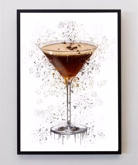 Pics and Squiggles Espresso Martini Abstract Splatter Art Print, Brown, A5 Paper Poster