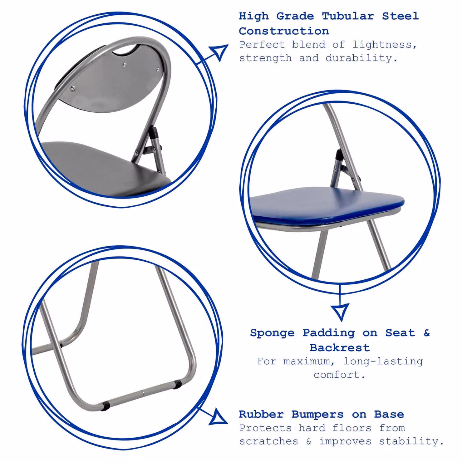 Harbour Housewares Blue Padded Folding Desk Chair with Metal Frame – 1