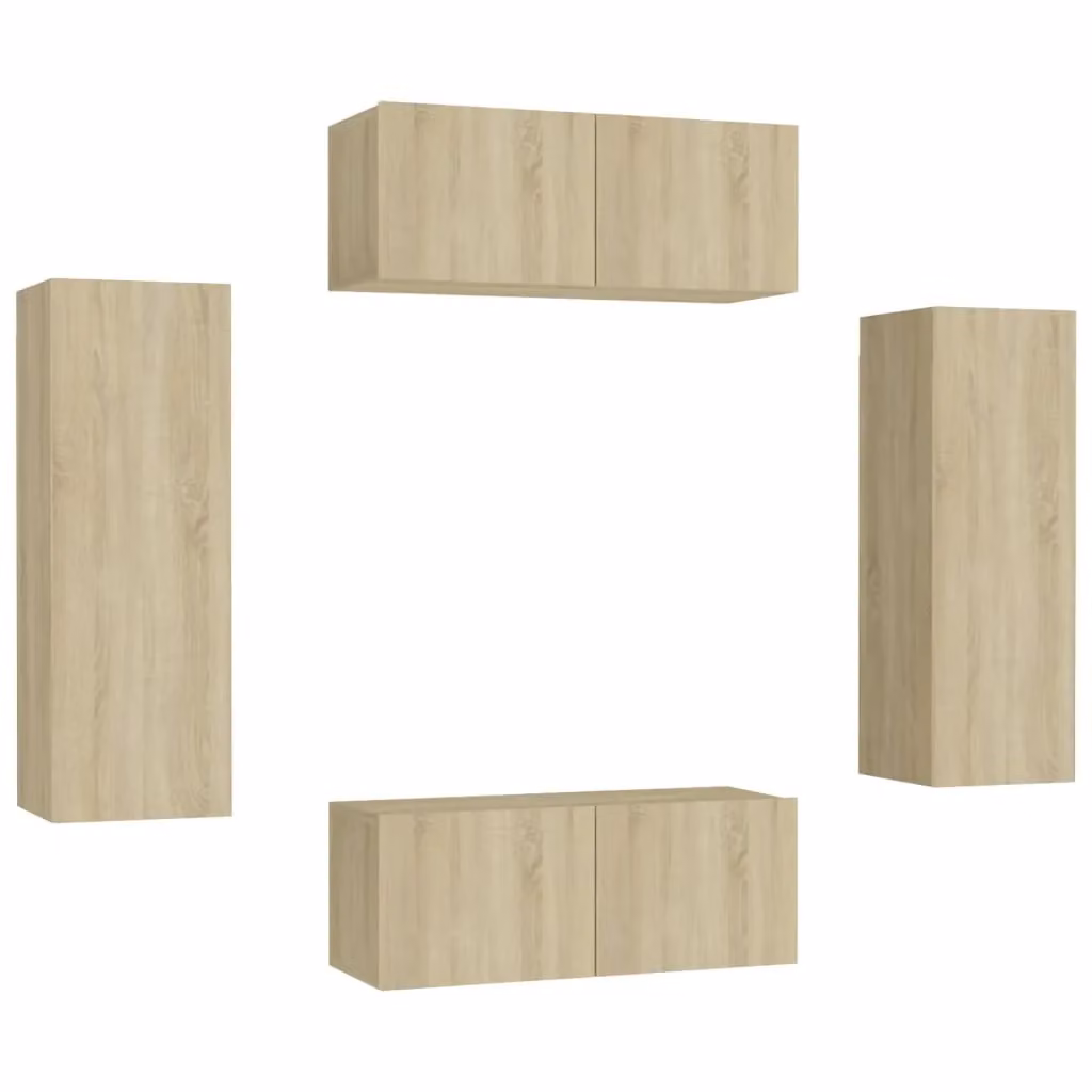 Berkfield Home 4 Piece Modern Sonoma Oak TV Cabinet Set in Brown Matt Wood – 2