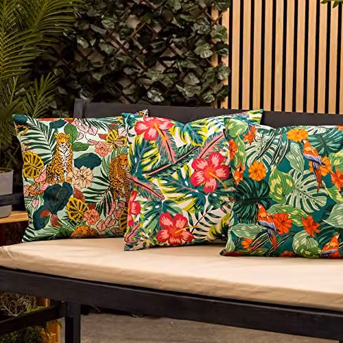 ICON Set of 2 Waterproof Indoor and Outdoor Floral Cushions in Pink and Multicolour, W/D/H: 43 x 43 x 43 cm – 8