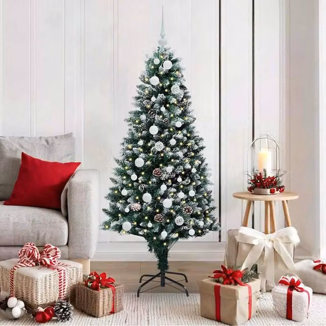 Berkfield Home Artificial Green Christmas Tree with 150 Warm White LEDs and Stand, Height: 150 cm
