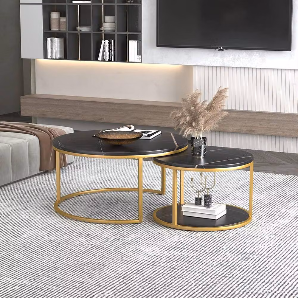 Havendro Set of 2 Round Nesting Coffee Tables in Black and Gold – 4