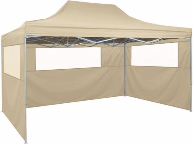 Berkfield Home Foldable Tent with 3 Walls, Beige, W: 4.5 m, D: 3 m