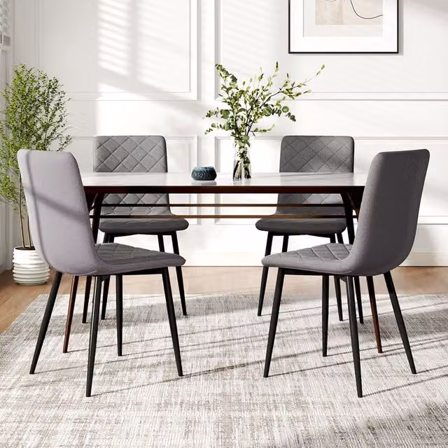 Komore Set of 4 Modern Grey Fabric Dining Chairs with Geometric Grid Backrest