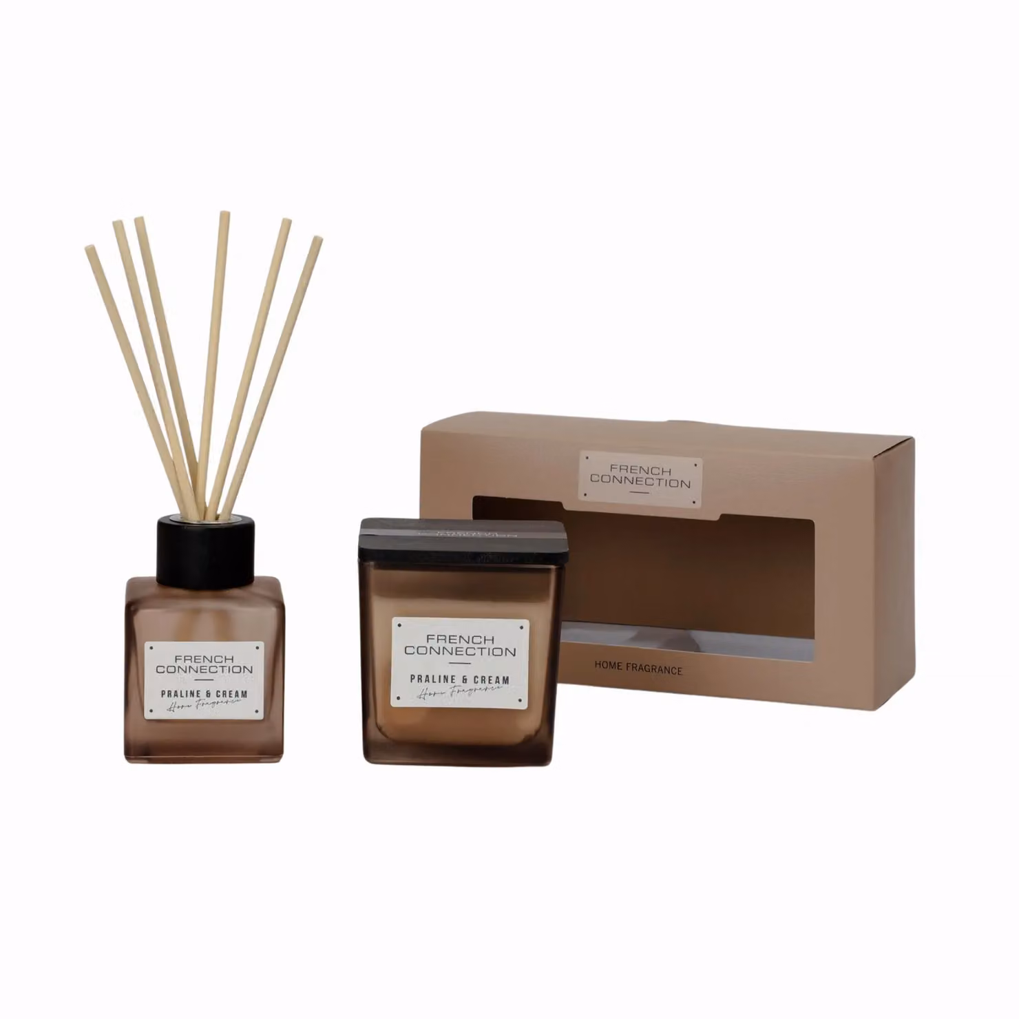 French Connection Praline & Cream Candle 220g and Reed Diffuser 100ml Gift Set in Light Brown – 2