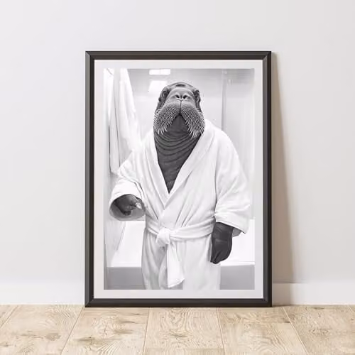 60 Second Makeover Walrus Bathrobe Animal Print Paper Poster, W: 21.0 cm, H: 29.7 cm