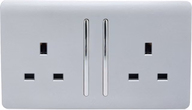 Trendi Switch 2 Gang 13 Amp Flush Switched Plug Socket in Silver