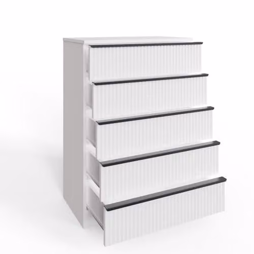 FWStyle Lania Ripple Effect White 5 Drawer Bedside Chest Table H 100 x W 70 x D 40 cm