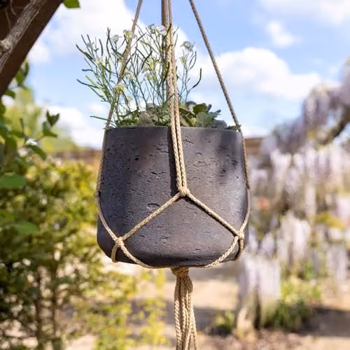 Primrose Round Concrete Hanging Planter in Brown and Grey, Diameter: 17 cm, Height: 14 cm – 1